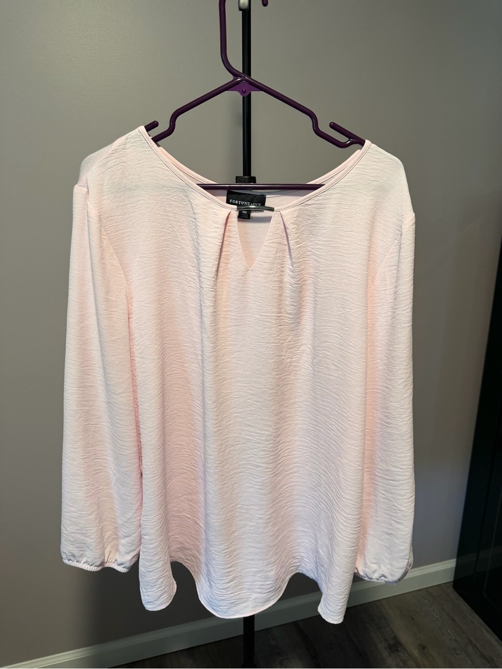 Fortune + Ivy Light Pink Textured Long-Sleeve Blouse